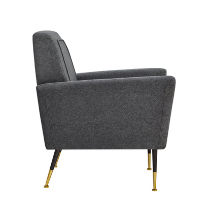32" Gray And Black And Gold Velvet Arm Chair