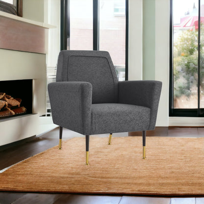 32" Gray And Black And Gold Velvet Arm Chair