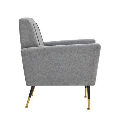 32" Gray And Black And Gold Velvet Arm Chair