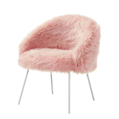 28" Rose And White Faux Fur Arm Chair