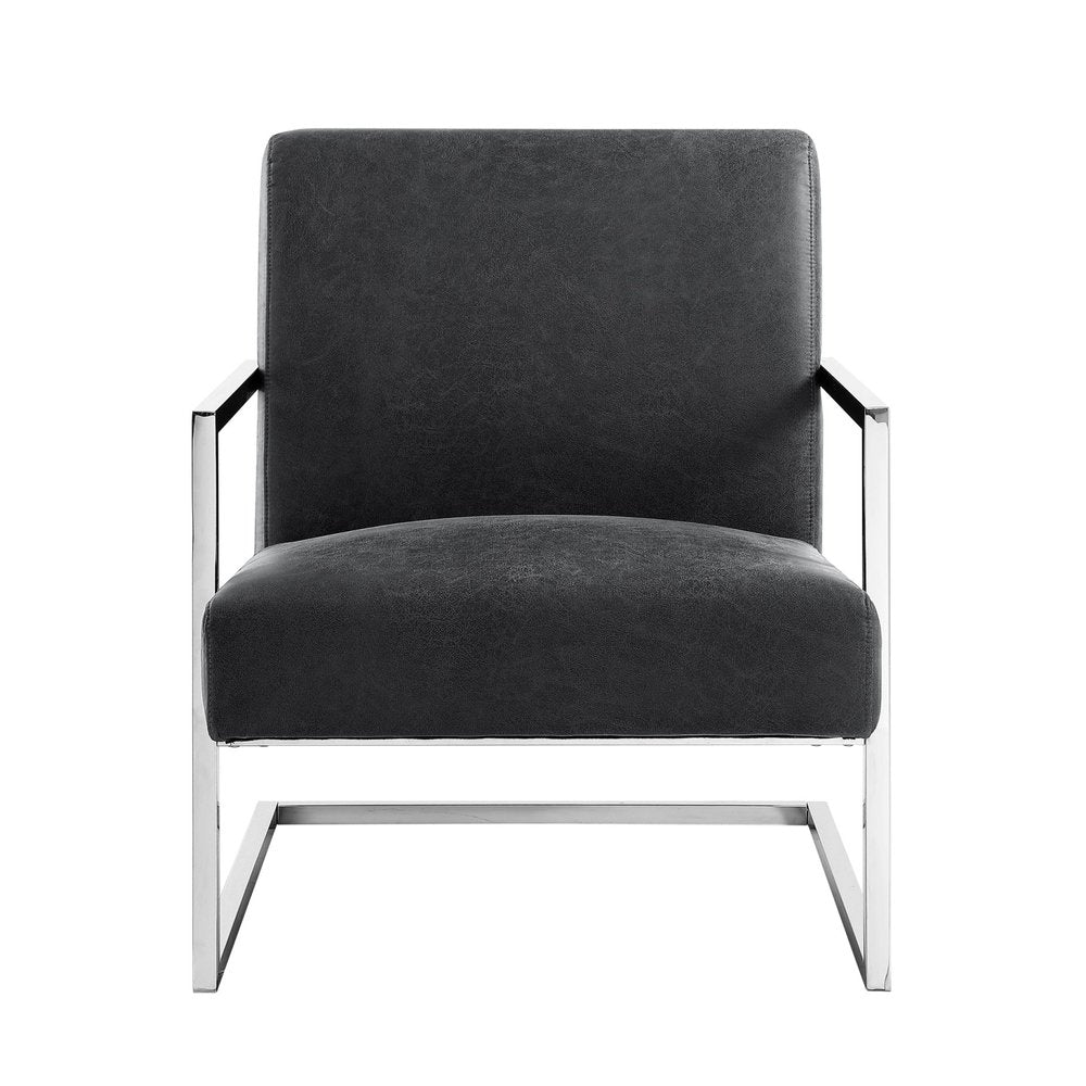 27" Charcoal And Silver Faux Leather Arm Chair