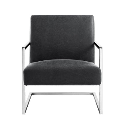 27" Charcoal And Silver Faux Leather Arm Chair