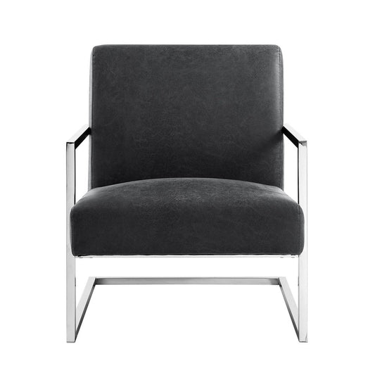 27" Charcoal And Silver Faux Leather Arm Chair