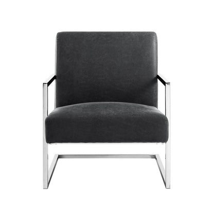 27" Charcoal And Silver Faux Leather Arm Chair
