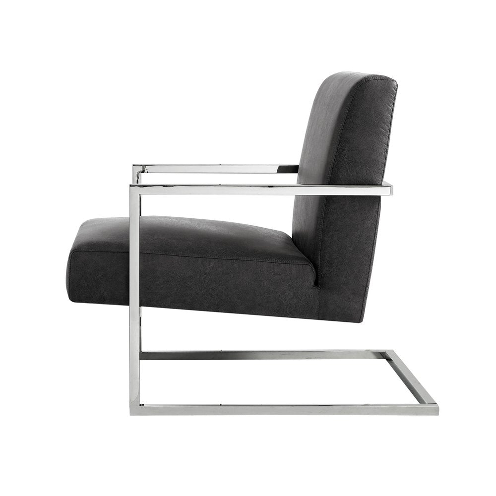 27" Charcoal And Silver Faux Leather Arm Chair