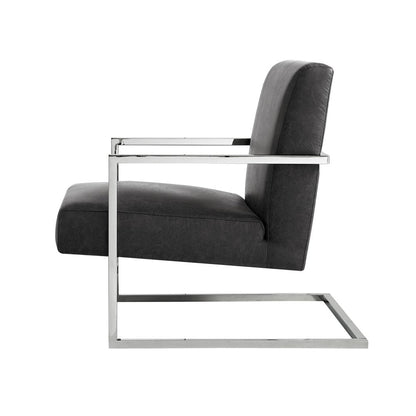 27" Charcoal And Silver Faux Leather Arm Chair