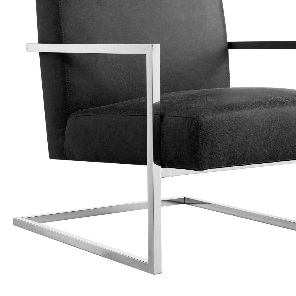 27" Charcoal And Silver Faux Leather Arm Chair