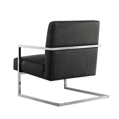 27" Charcoal And Silver Faux Leather Arm Chair