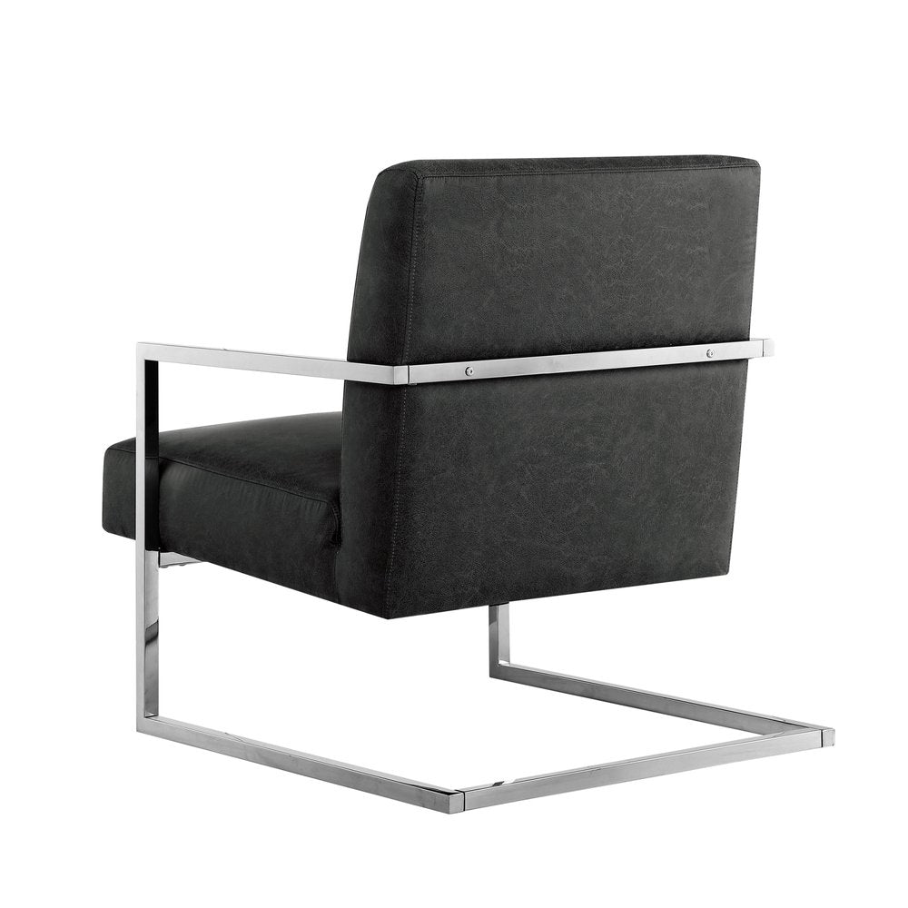27" Charcoal And Silver Faux Leather Arm Chair