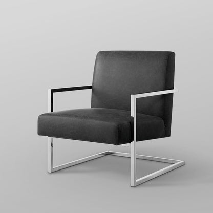 27" Charcoal And Silver Faux Leather Arm Chair