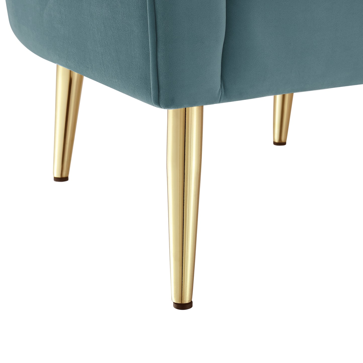 31" Teal Blue And Gold Velvet Tufted Barrel Chair