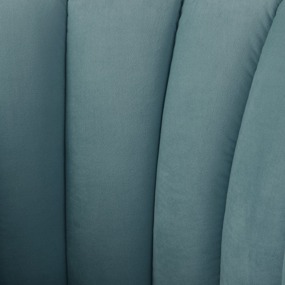 31" Teal Blue And Gold Velvet Tufted Barrel Chair