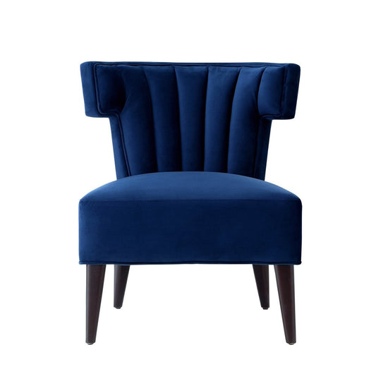 30" Navy Blue And Black Velvet Tufted Wingback Chair
