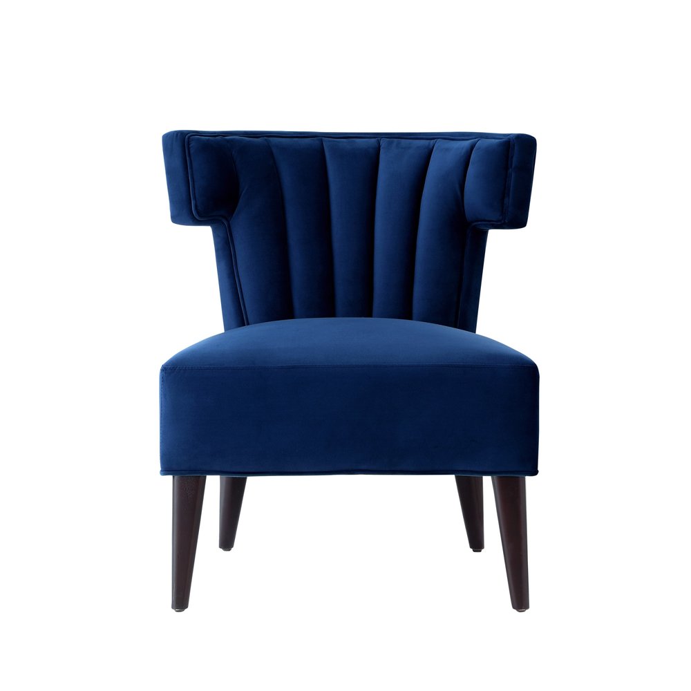 30" Navy Blue And Black Velvet Tufted Wingback Chair