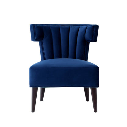 30" Navy Blue And Black Velvet Tufted Wingback Chair