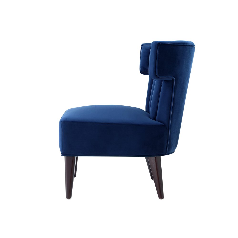 30" Navy Blue And Black Velvet Tufted Wingback Chair