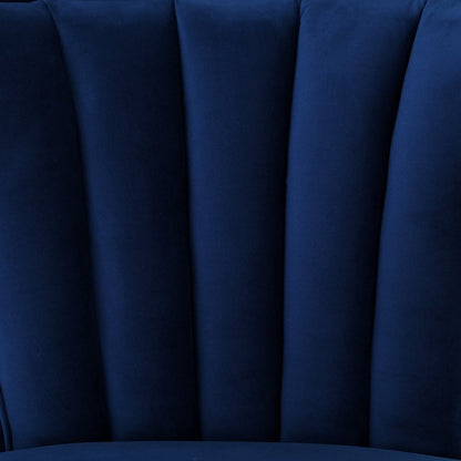 30" Navy Blue And Black Velvet Tufted Wingback Chair