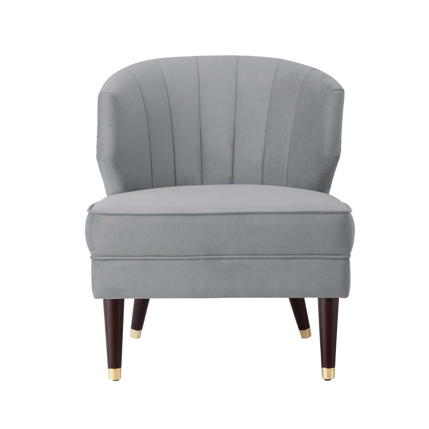 27" Gray And Gold Velvet Tufted Wingback Chair