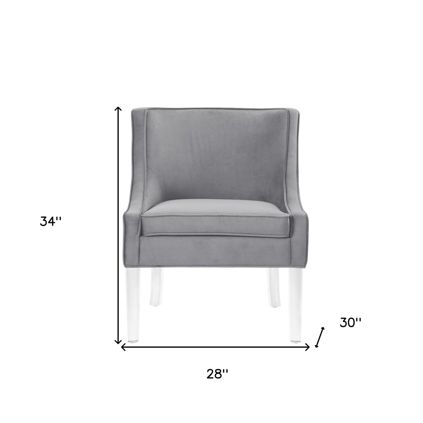 28" Light Gray And Clear Velvet Side Chair