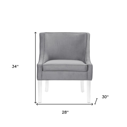 28" Light Gray And Clear Velvet Side Chair