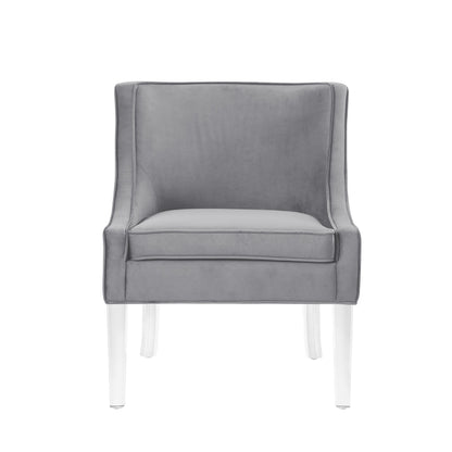 28" Light Gray And Clear Velvet Side Chair