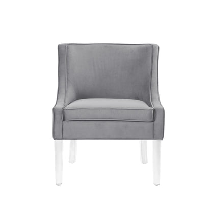 28" Light Gray And Clear Velvet Side Chair