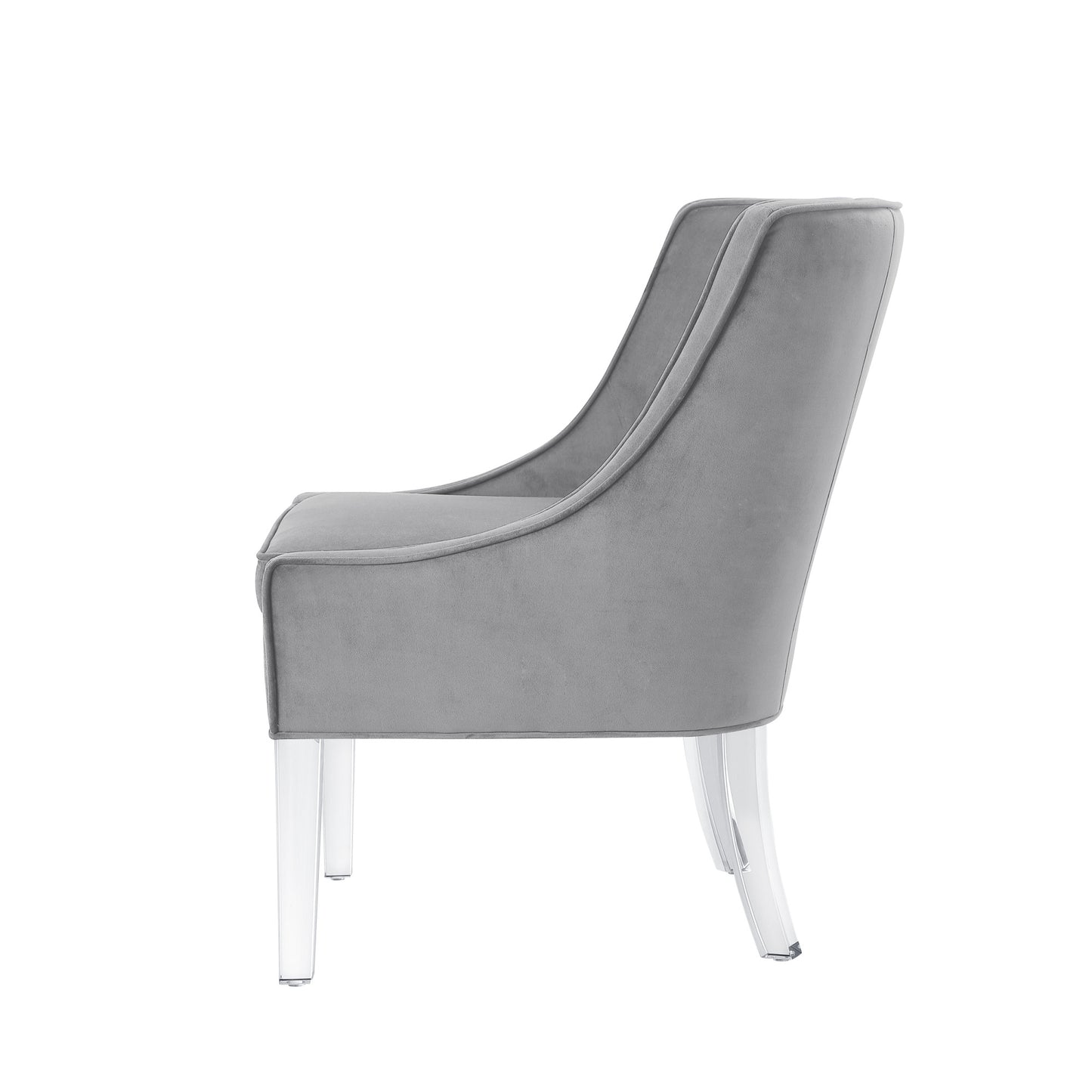 28" Light Gray And Clear Velvet Side Chair