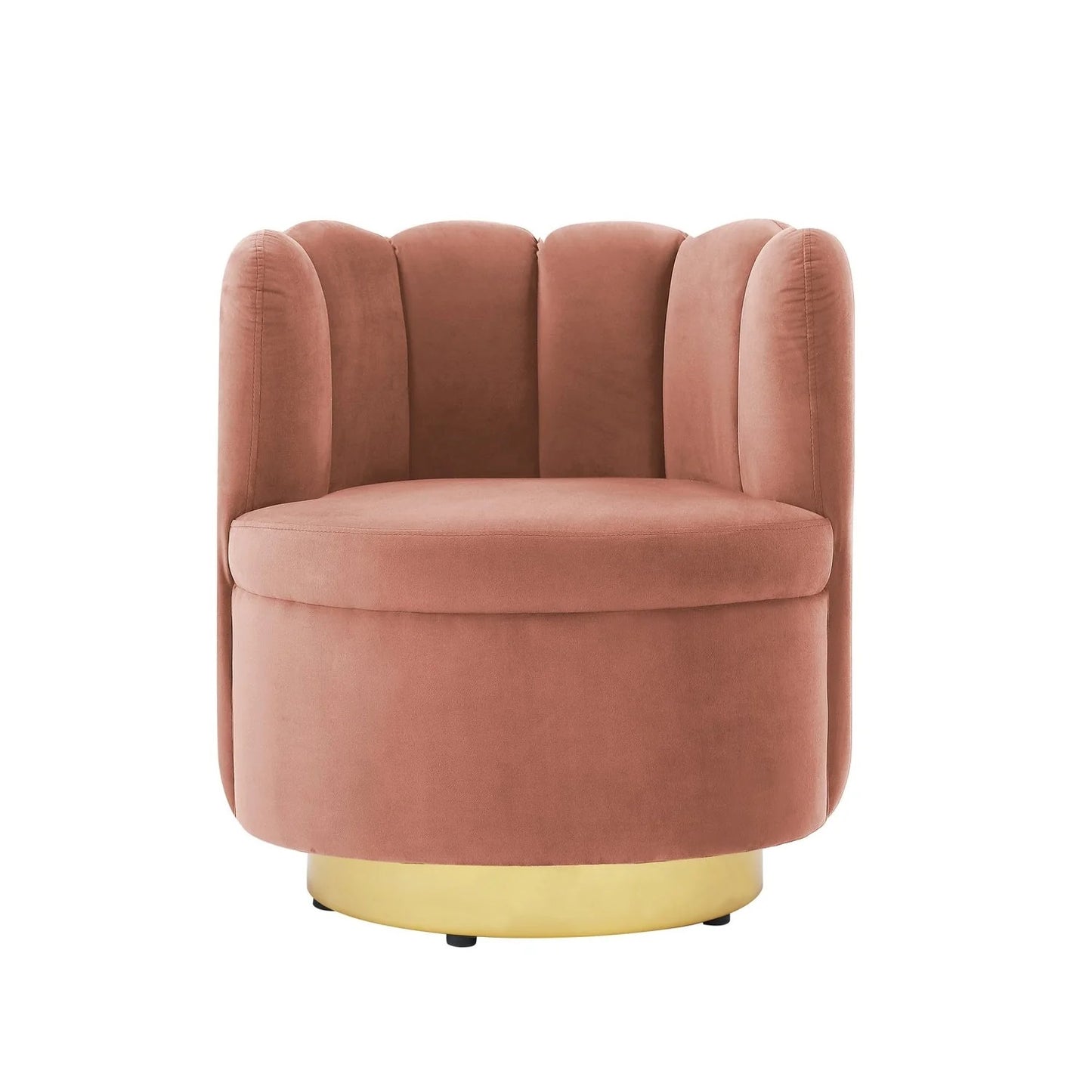 27" Blush And Gold Velvet Tufted Swivel Barrel Chair