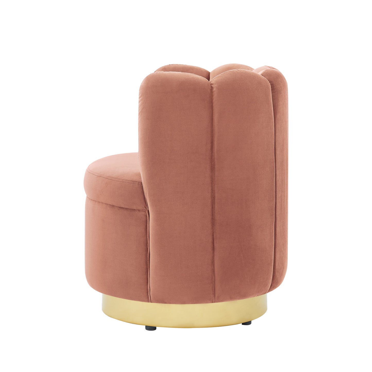 27" Blush And Gold Velvet Tufted Swivel Barrel Chair