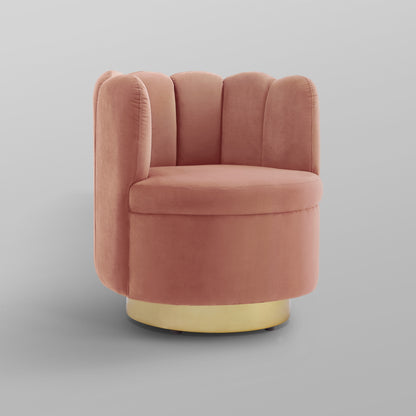 27" Blush And Gold Velvet Tufted Swivel Barrel Chair