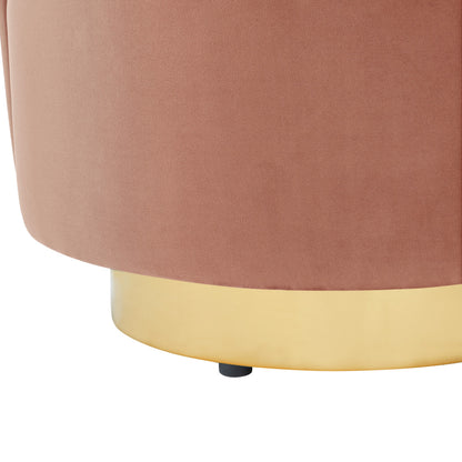 27" Blush And Gold Velvet Tufted Swivel Barrel Chair