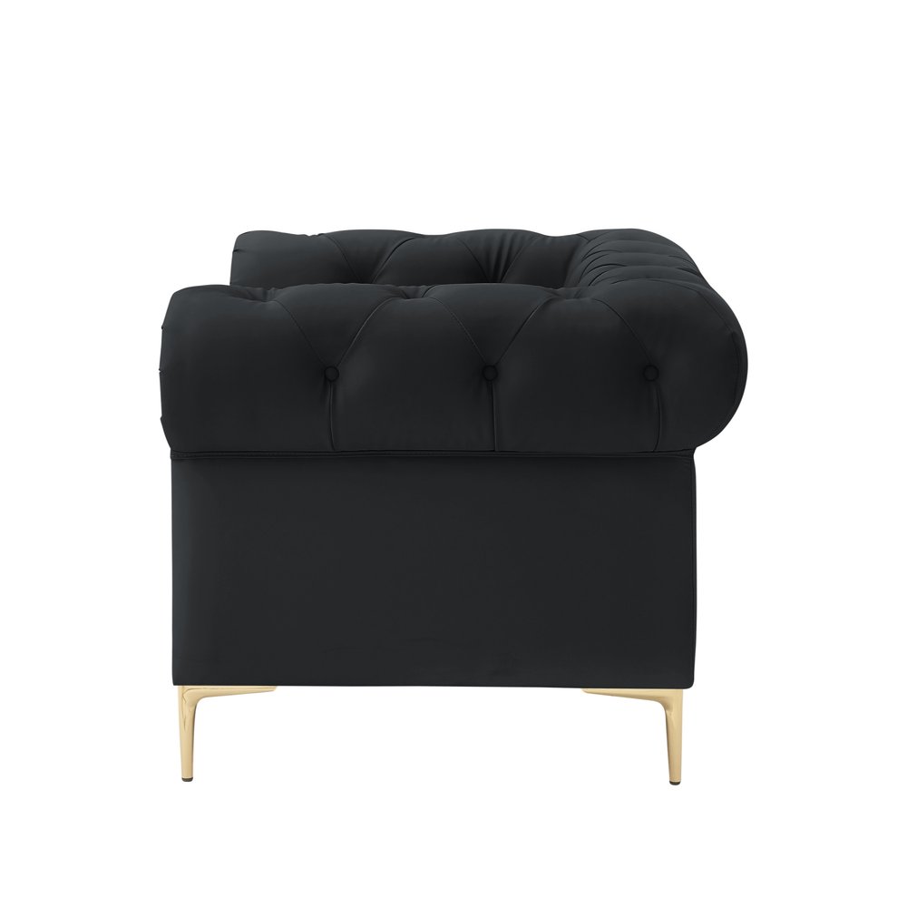 34" Black And Gold Faux Leather Tufted Chesterfield Chair