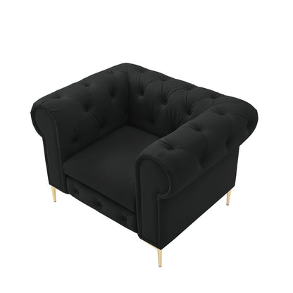34" Black And Gold Faux Leather Tufted Chesterfield Chair