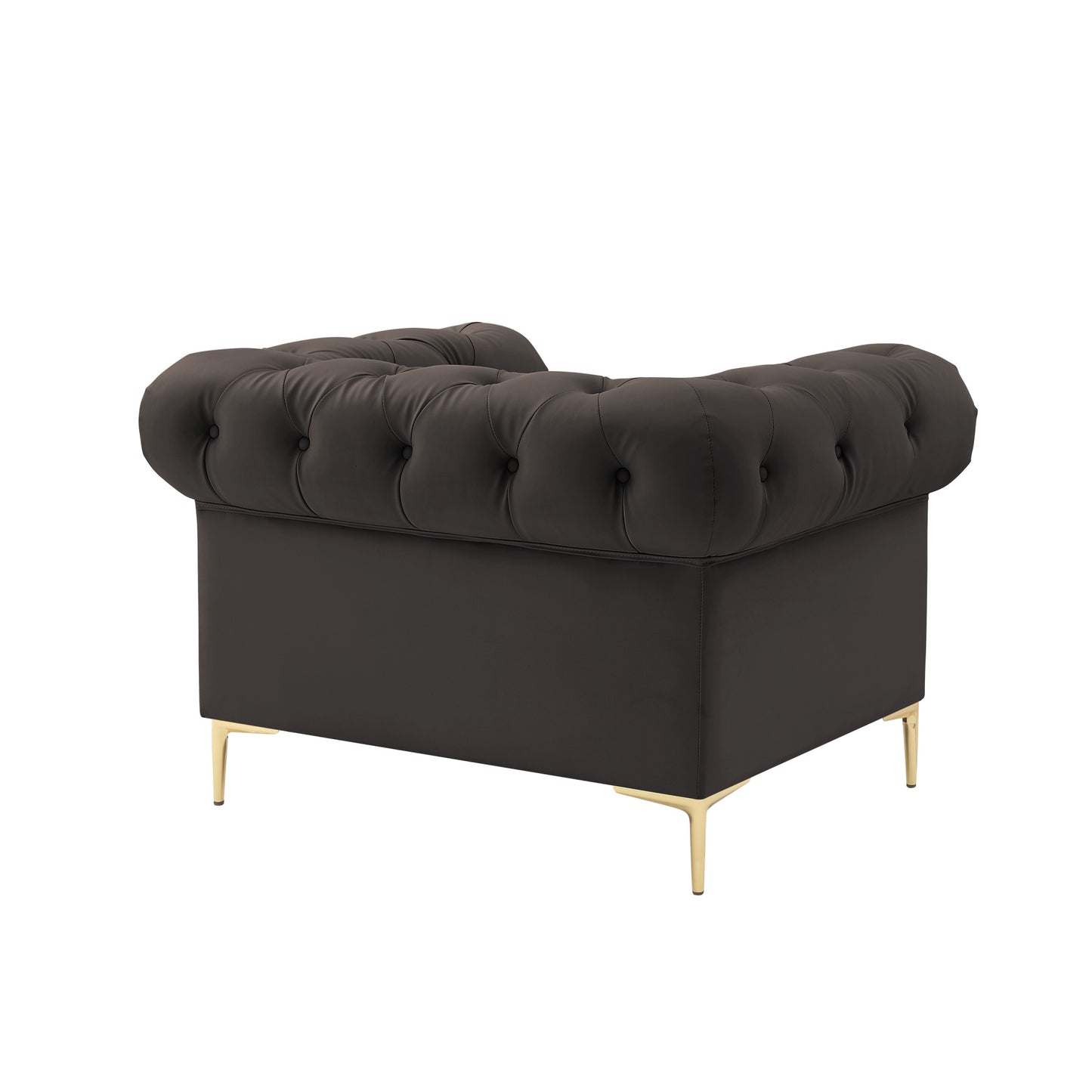 34" Black And Gold Faux leather Tufted Chesterfield Chair