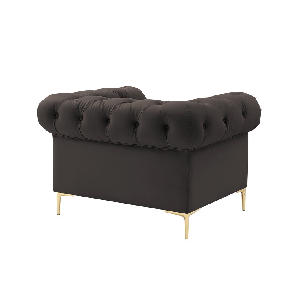 34" Black And Gold Faux Leather Tufted Chesterfield Chair