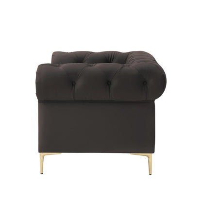 34" Black And Gold Faux Leather Tufted Chesterfield Chair