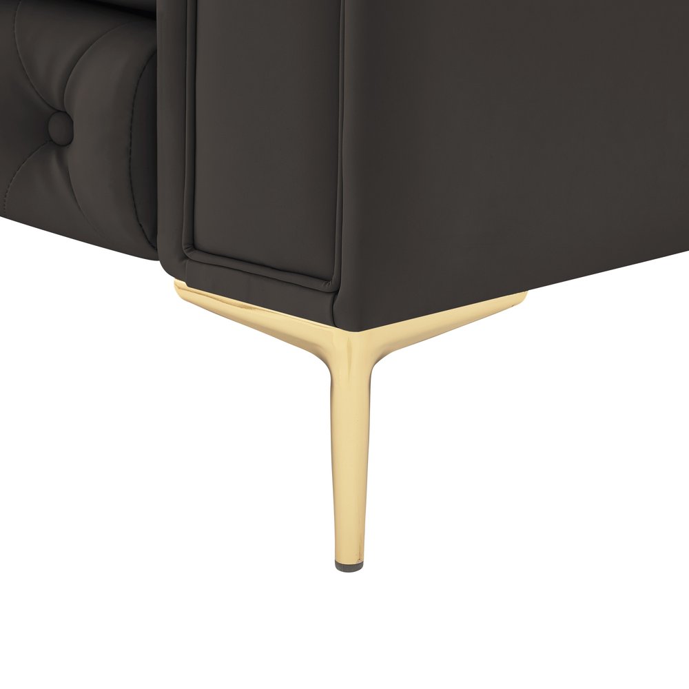 34" Black And Gold Faux Leather Tufted Chesterfield Chair