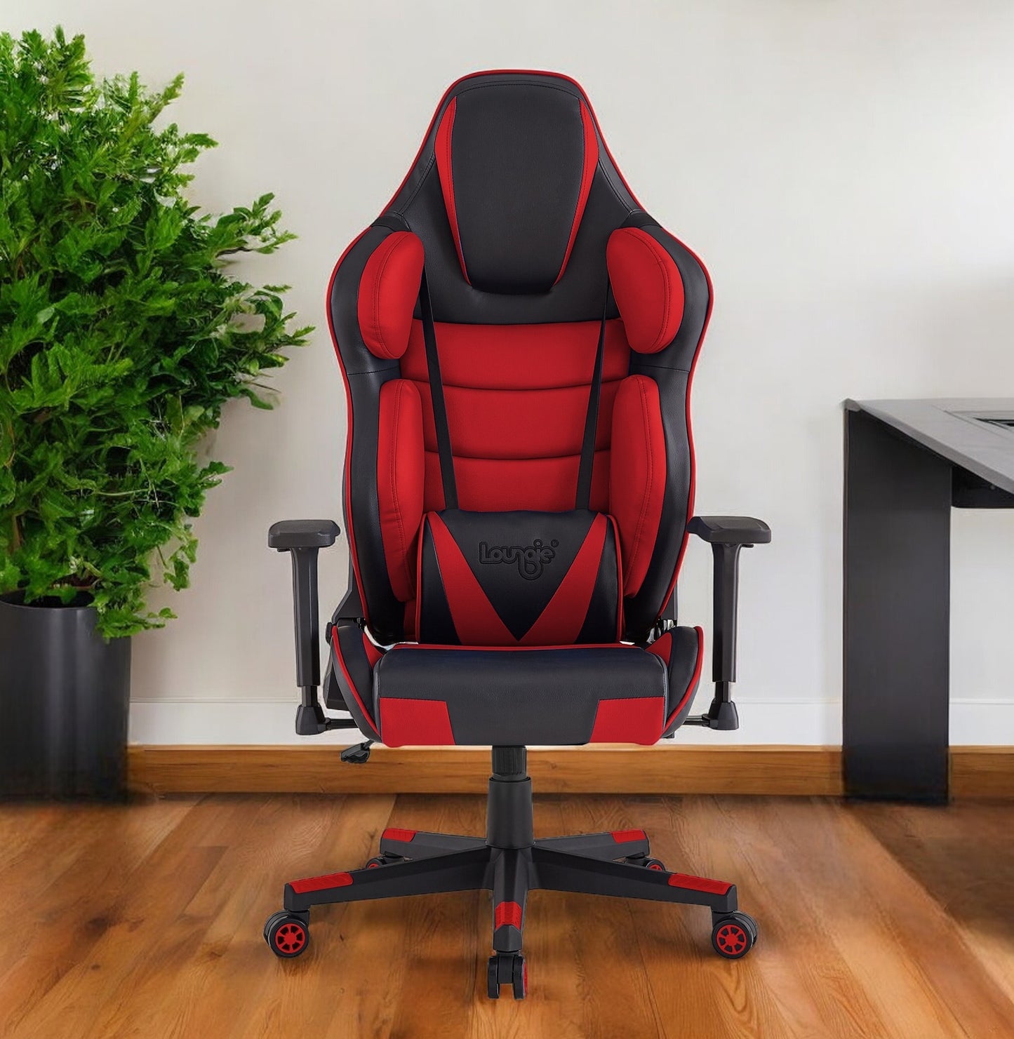 Black Red and Black Adjustable Swivel Metal Rolling Gaming Chair