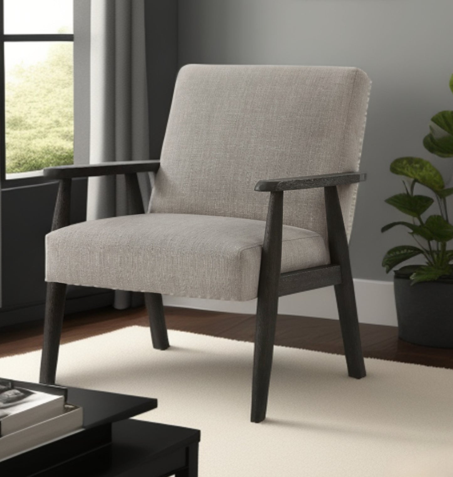 30" Gray And Black Linen Arm Chair