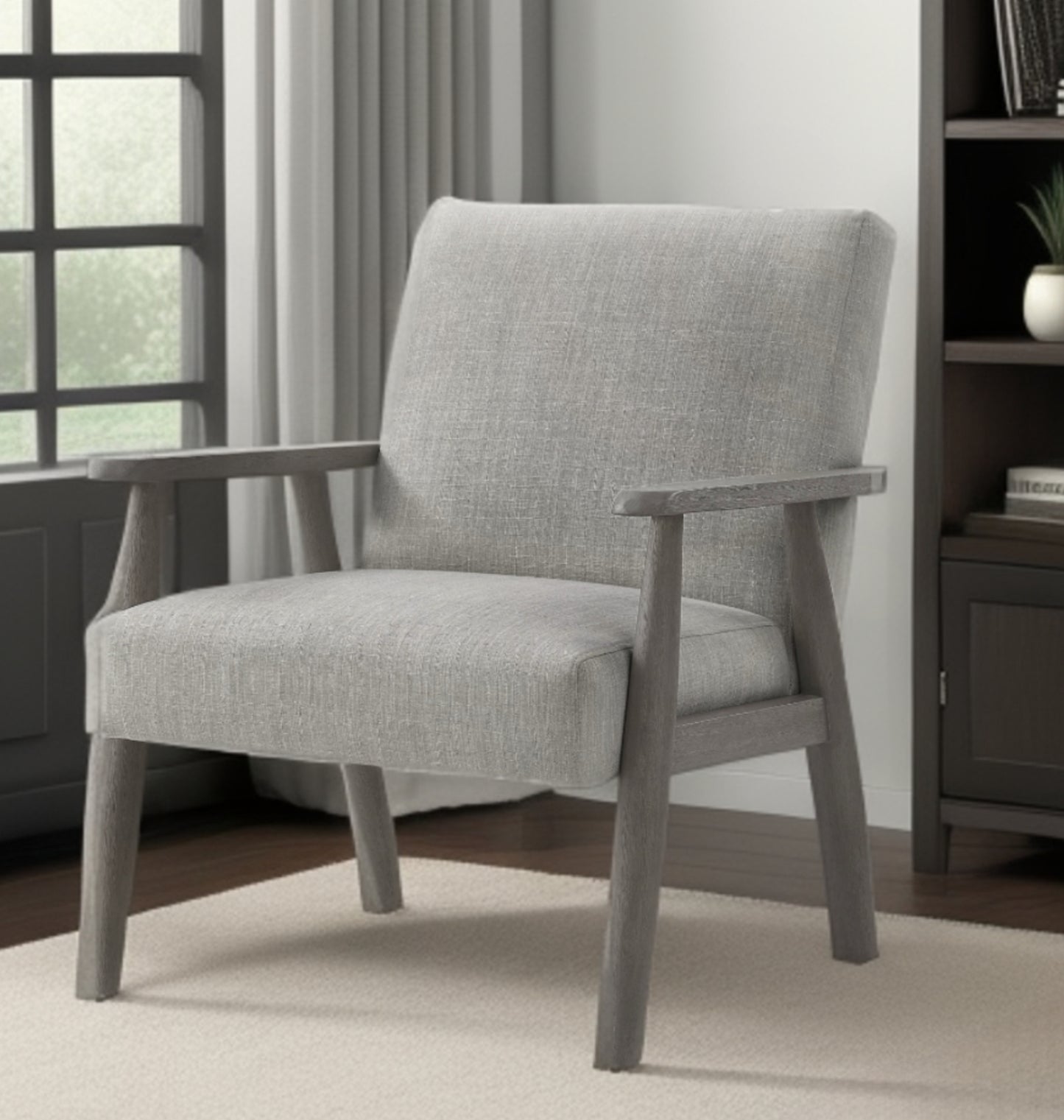 30" Gray And Black Linen Arm Chair