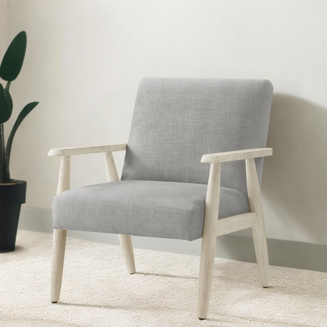 30" Gray And Black Linen Arm Chair