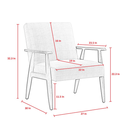 30" Charcoal And Off White Linen Arm Chair