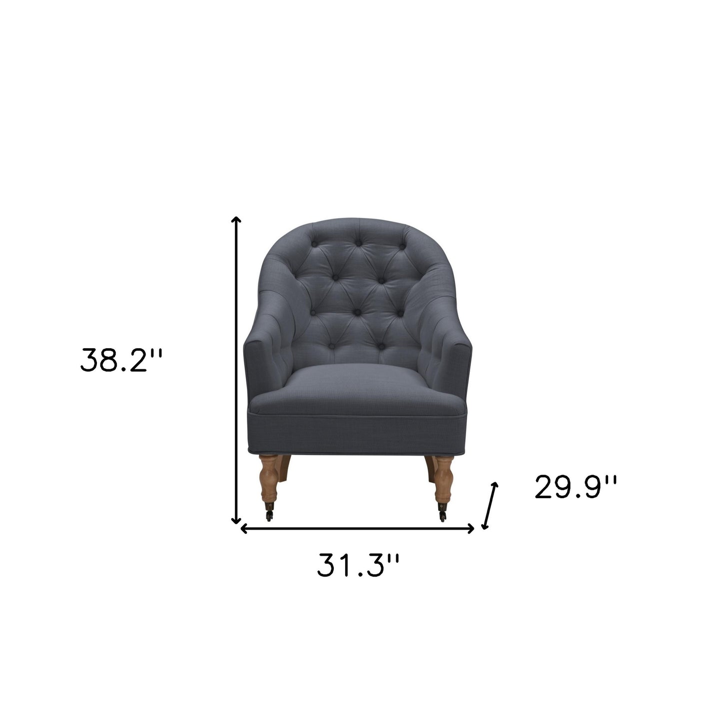 31" Dark Gray And Brown Linen Tufted Arm Chair