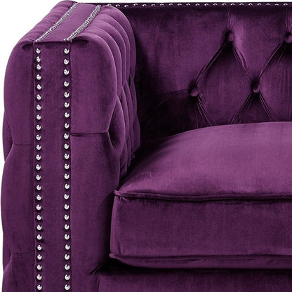 35" Purple And Silver Velvet Tufted Club Chair