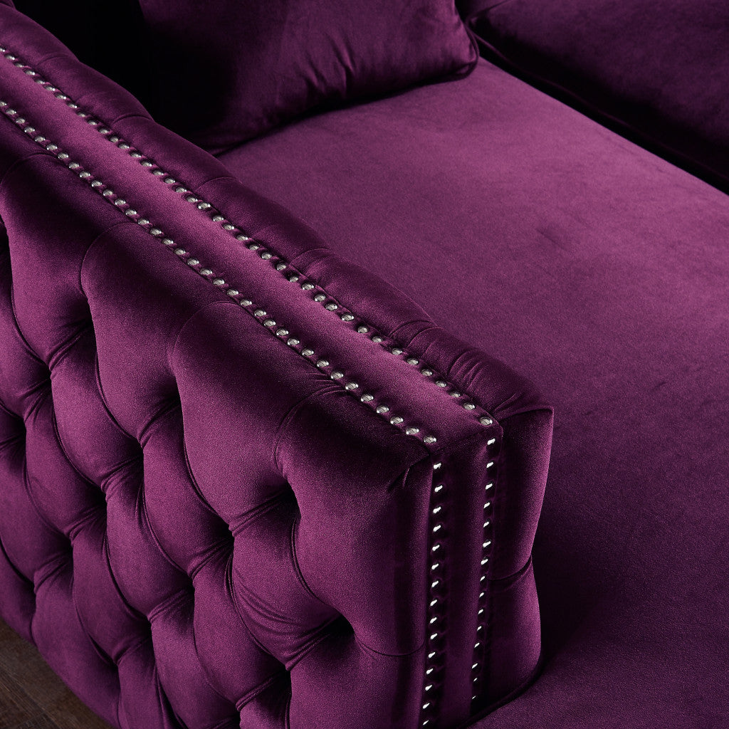 35" Purple And Silver Velvet Tufted Club Chair