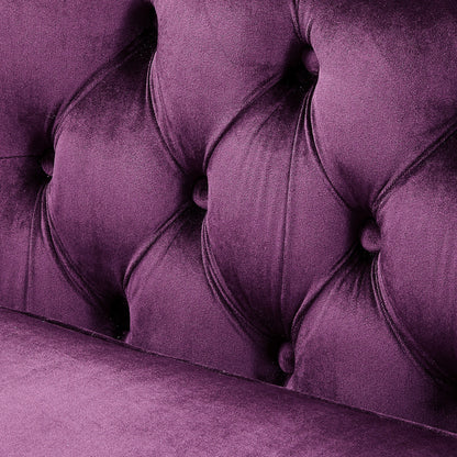 35" Purple And Silver Velvet Tufted Club Chair