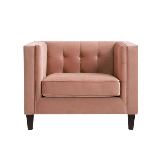 34" Blush And Espresso Velvet Tufted Club Chair