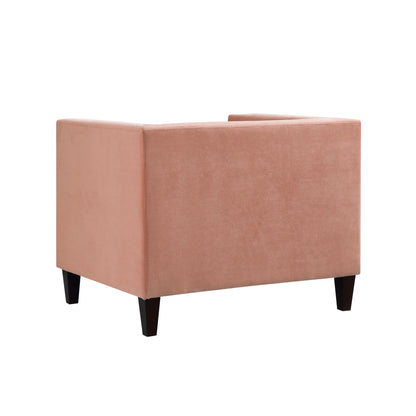 34" Blush And Espresso Velvet Tufted Club Chair