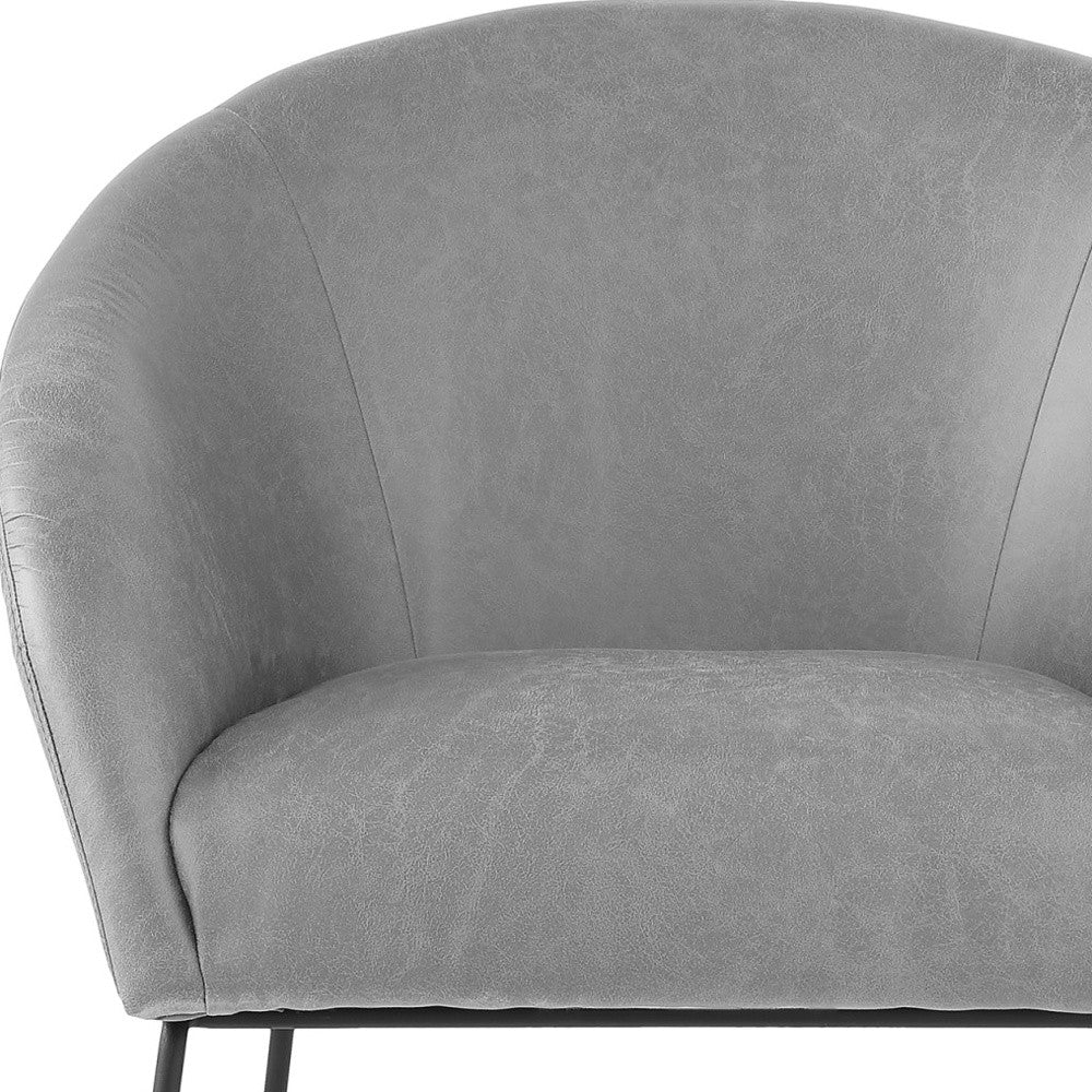 31" Light Gray And Black Faux Leather Barrel Chair