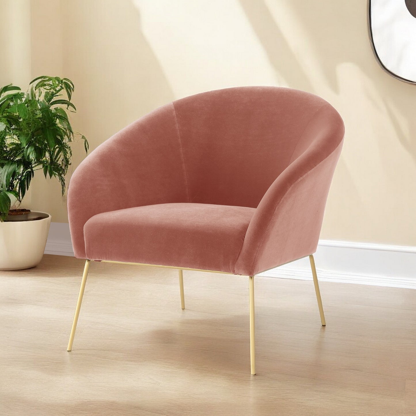 31" Blush and Gold Velvet Barrel Chair